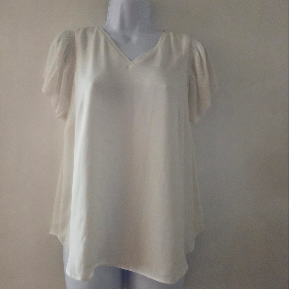 Ann Taylor Petite Elegant Cream V-Neck Blouse Size Medium